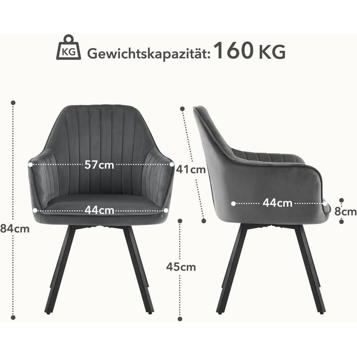 Drehbarer Esszimmerstuhl Set 4er – Samt, Grau