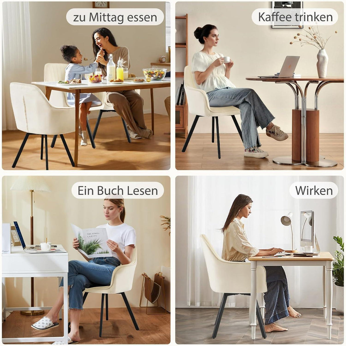 Drehbarer Esszimmerstuhl mit Armlehne & Samtbezug – 6er Set Beige