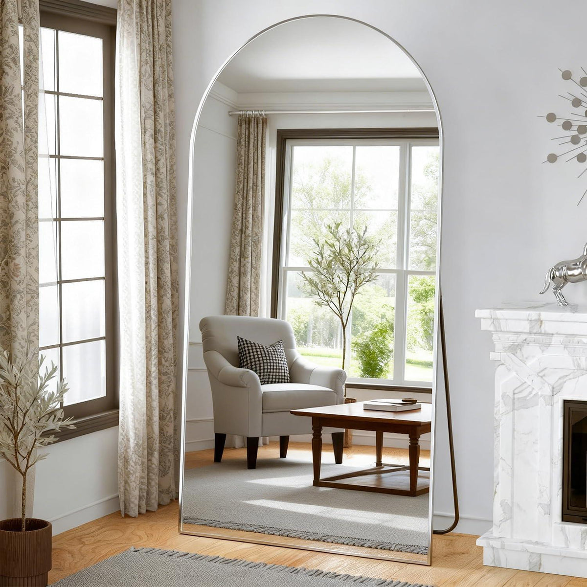 Gewölbter Standspiegel Voll Länge – 198x96 cm, Silber