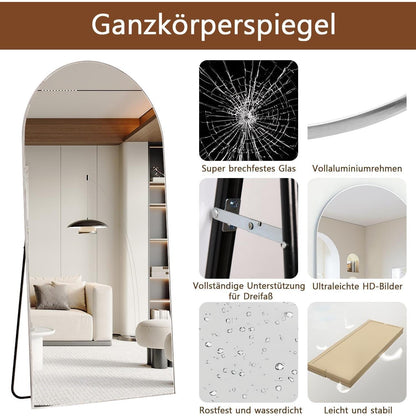 Gewölbter Standspiegel Voll Länge – 198x96 cm, Silber