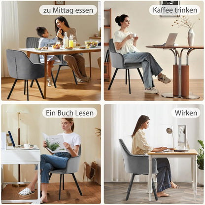 Drehbarer Esszimmerstuhl Set 6x, Samt & Metall, Dunkelgrau