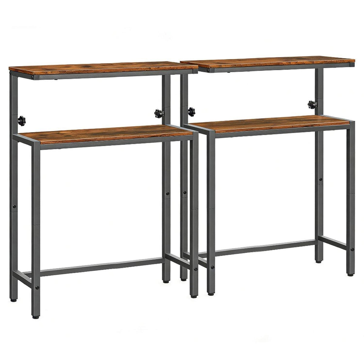 Höhenverstellbarer Konsolentisch 2er-Set Industrial Vintagebraun & Schwarz