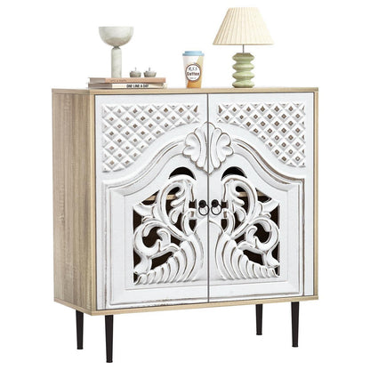 Graues Sideboard Holz mit Verstellbarem Regal – Landhausstil Schrank