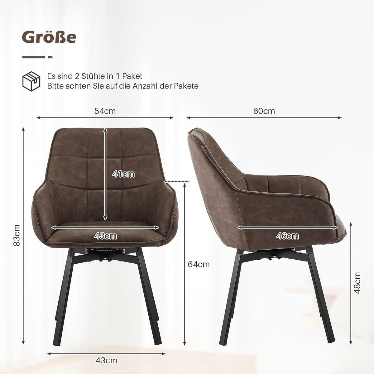 Drehbare Esszimmerstühle 6er Set Braun in Lederoptik