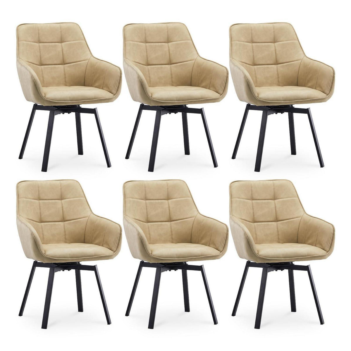 Drehbare Esszimmerstühle 6er Set Beige in Lederoptik
