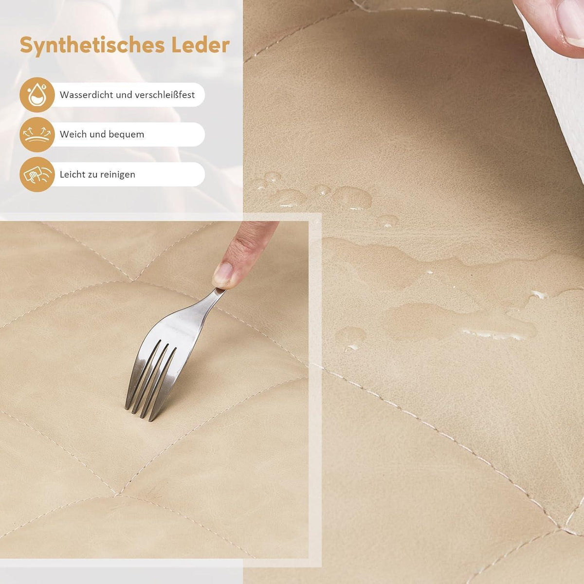 Drehbare Esszimmerstühle 6er Set Beige in Lederoptik