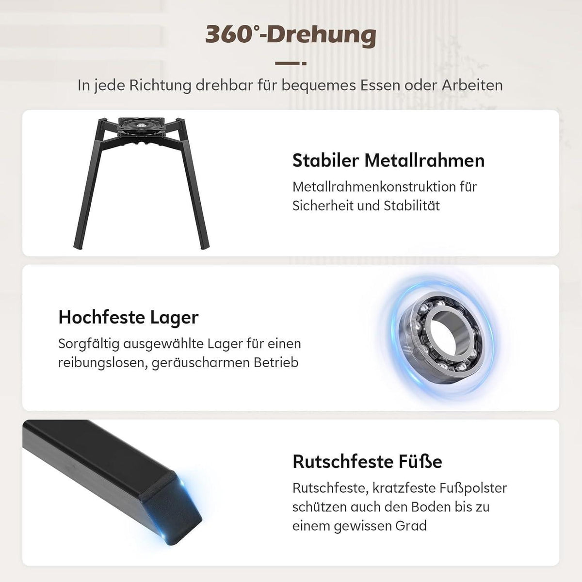 Drehbare Esszimmerstühle Grau 6er Set mit Armlehnen