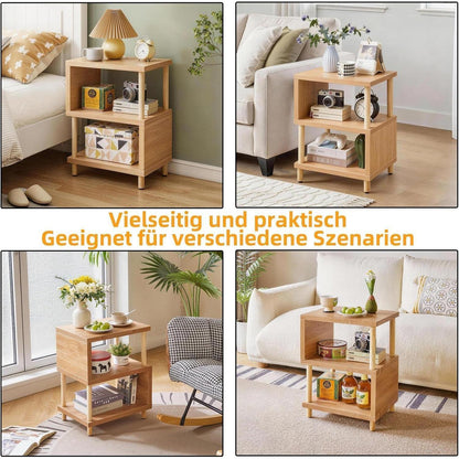 3-stufiger Beistelltisch mit Ablagefach – Industrieller Nachttisch Eiche