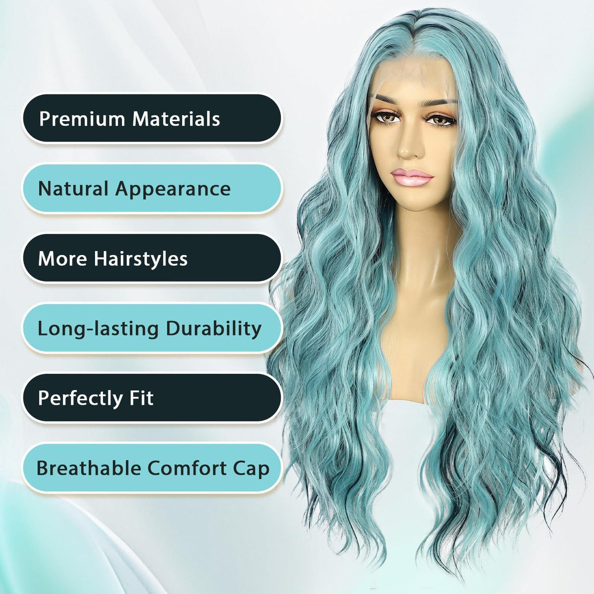 Blaue Highlights Wellige Lace Front Perücke – 24 Zoll Synthetik