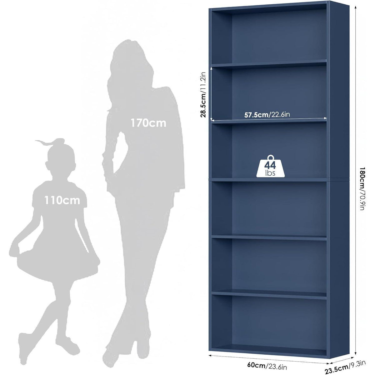 Holzregal mit 6 Fächern – Bücherregal blau 180cm