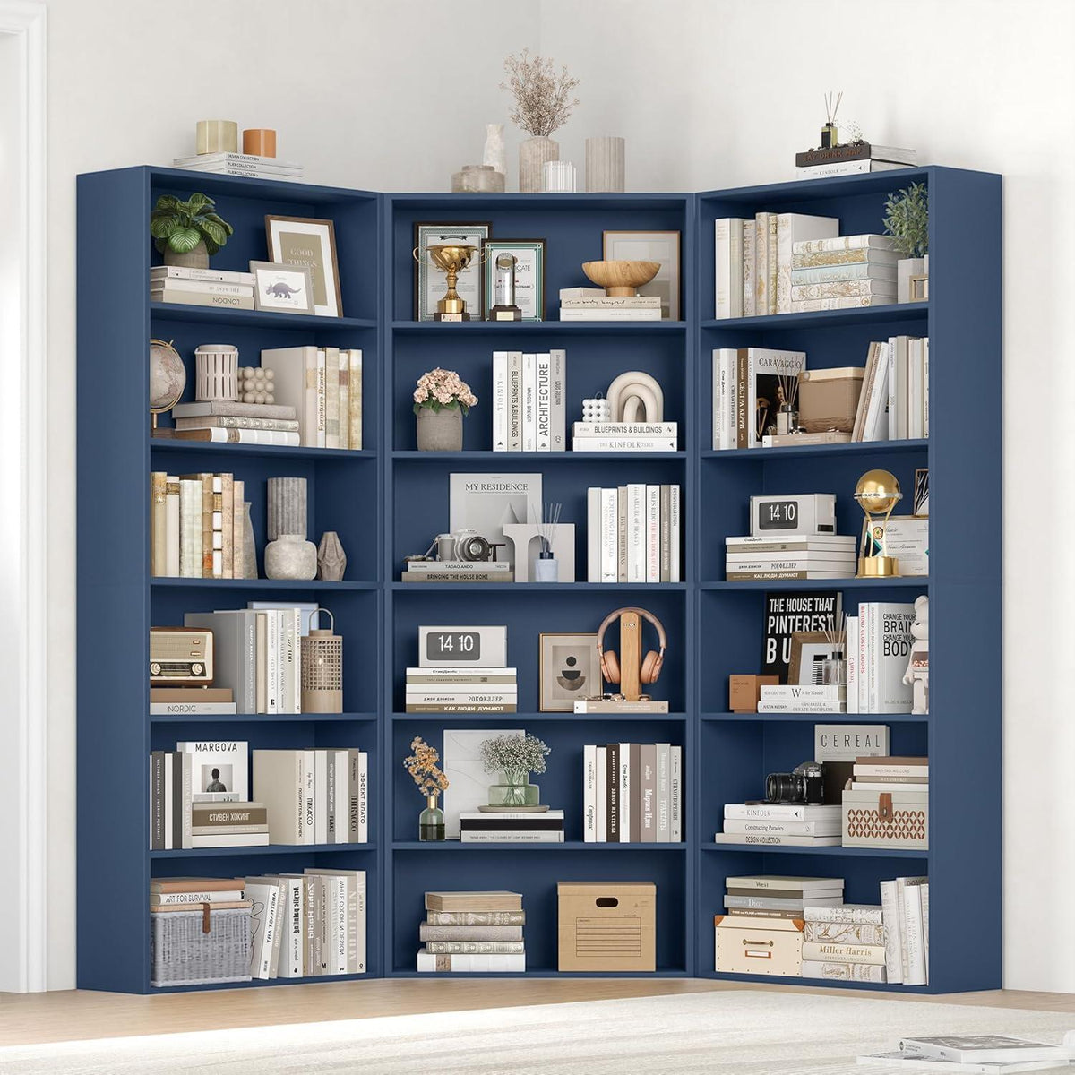 Holzregal mit 6 Fächern – Bücherregal blau 180cm