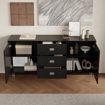 Schwarzes Sideboard mit 3 Schubladen & 2 Türen – 160cm