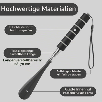 Teleskopischer Schuhlöffel Edelstahl 30-70cm mit rutschfestem Griff