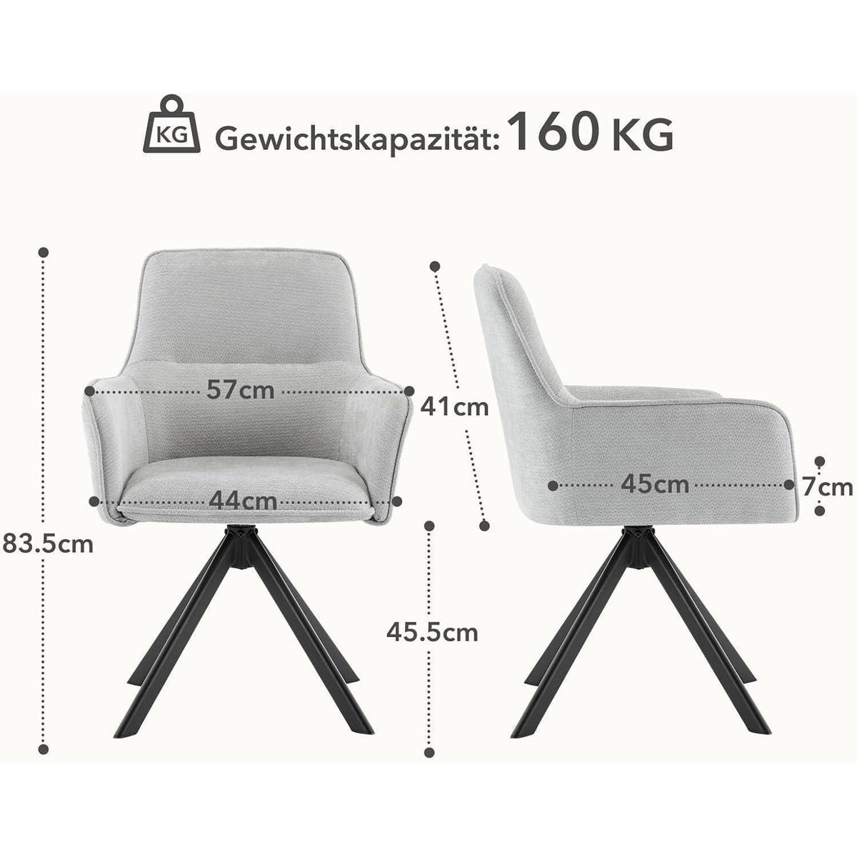 Drehbarer Esszimmerstuhl Set 6x – Bequemer Chenille Polsterstuhl