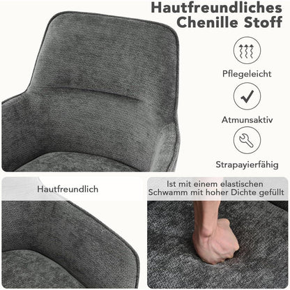 Drehbarer Esszimmerstuhl Set 2x mit Chenille & Armlehne Dunkelgrau