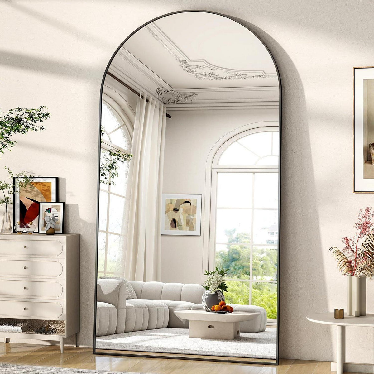 Großer Gewölbter Standspiegel 200x90 cm | Wand & Stand | Schwarz