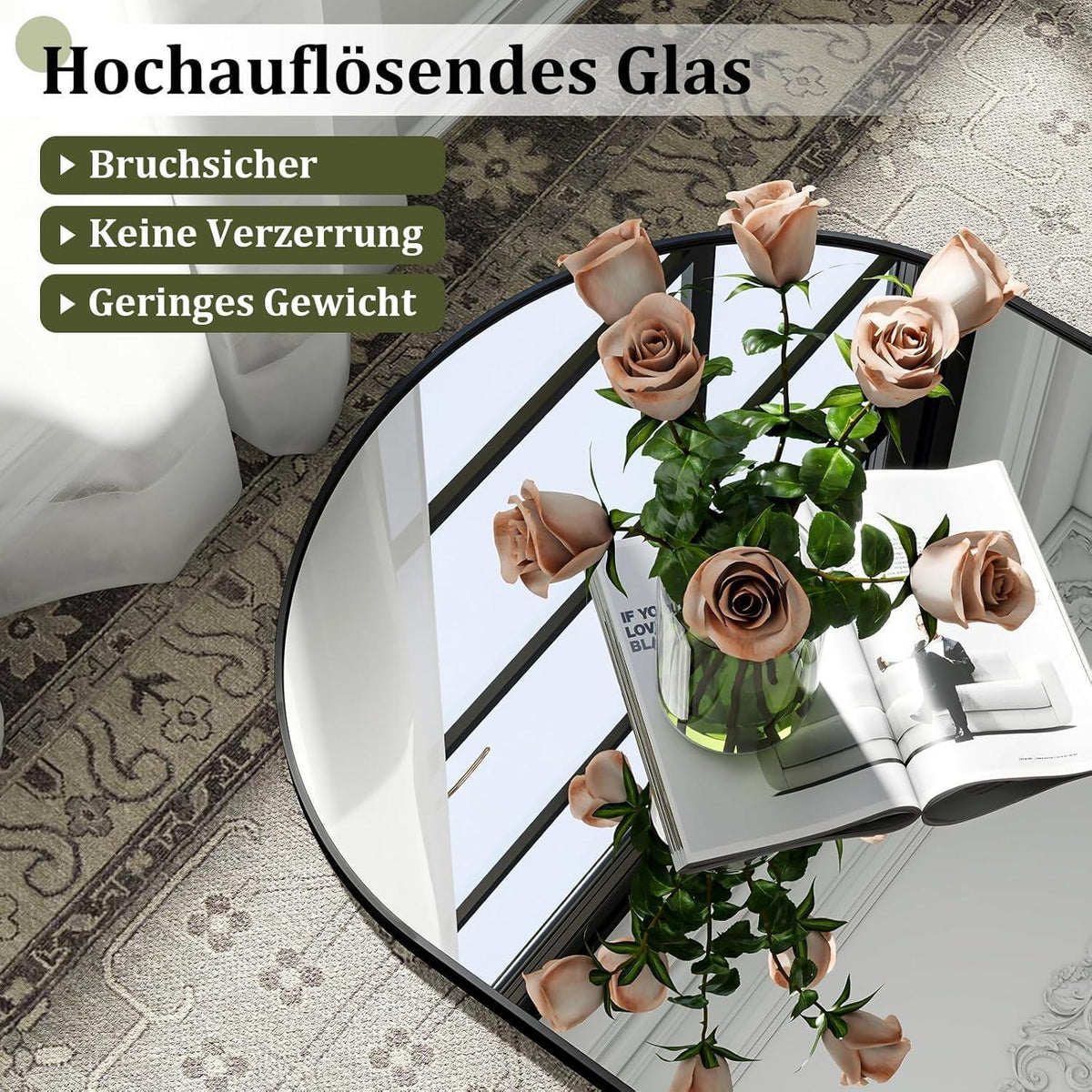 Großer Gewölbter Standspiegel 200x90 cm | Wand & Stand | Schwarz