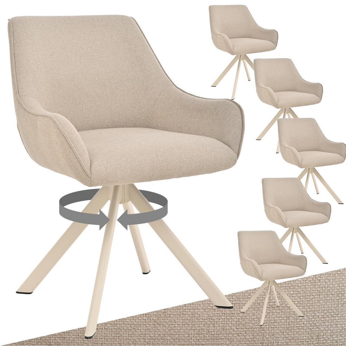 Drehbarer Esszimmerstuhl Set 6er – Beige, Modern & Komfortabel