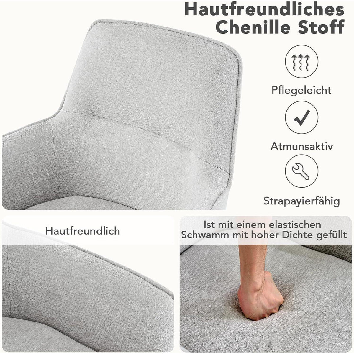 Drehbarer Esszimmerstuhl mit Armlehne & Chenillebezug - Set 4 Stück