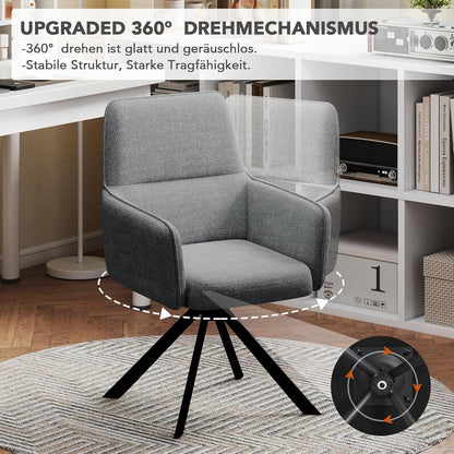 Drehbarer Esszimmerstuhl Set 6x mit Armlehne & Chenille Bezug