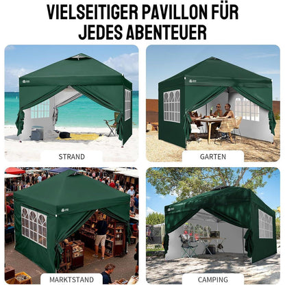 3x3m Faltpavillon wasserdicht mit Seitenwänden & UV-Schutz