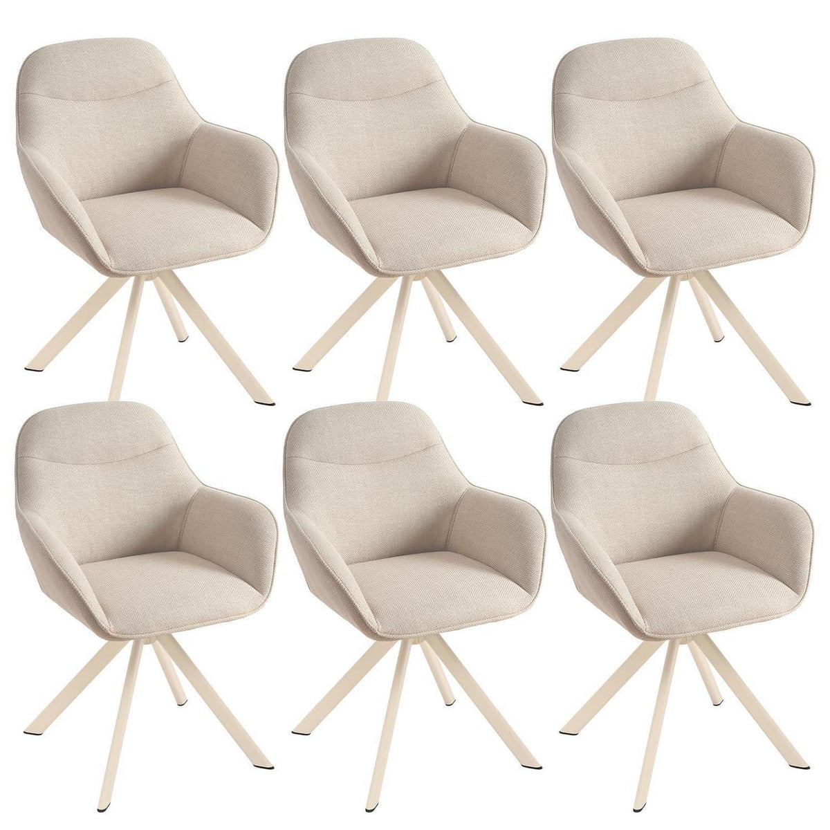 Esszimmerstuhl Beige mit Armlehnen – 6er Set Drehstuhl