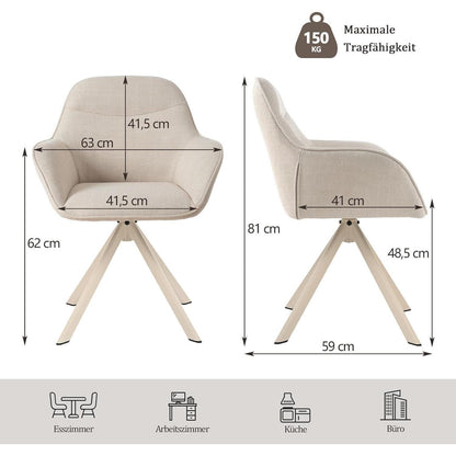 Esszimmerstuhl Beige mit Armlehne – 2er Set Drehstuhl