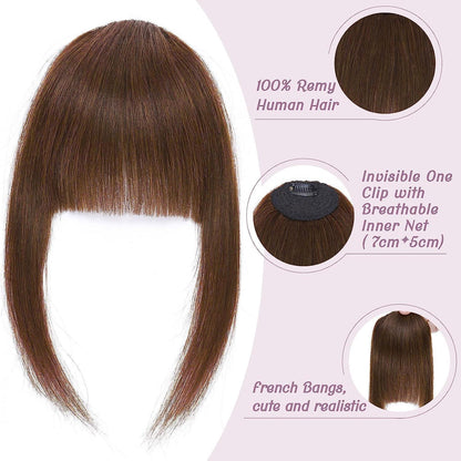 Clip-in Pony Echthaar Curved Bangs mit Schläfen Mittelbraun #4