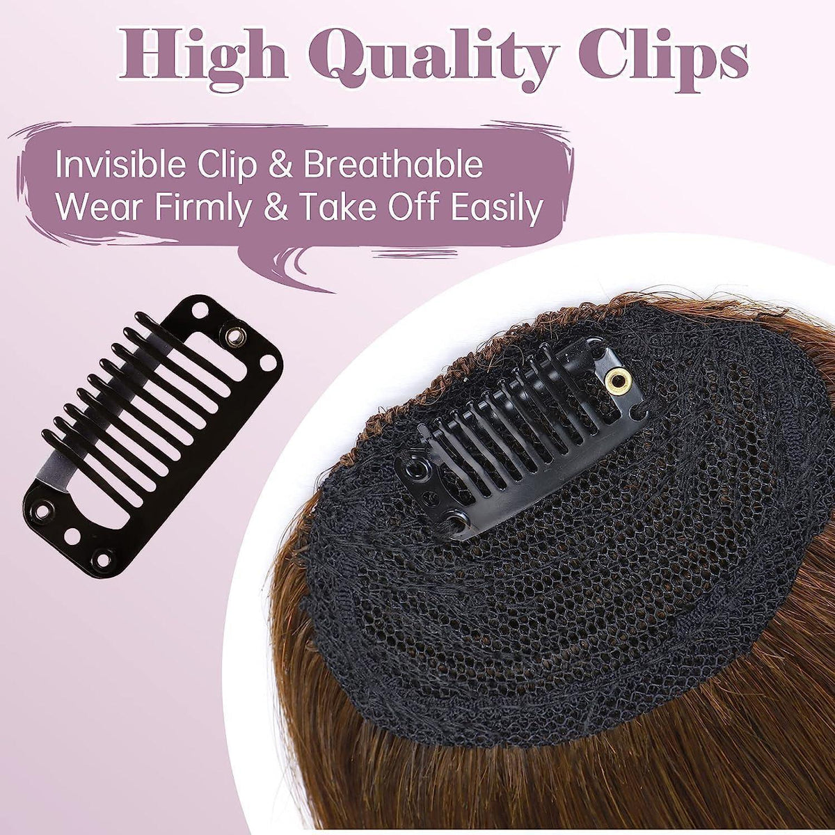 Clip-in Pony Echthaar Curved Bangs mit Schläfen Mittelbraun #4