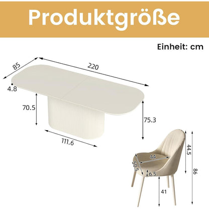 Weißes Esstisch Set mit 8 Stühlen – Skandinavisches Design 220cm