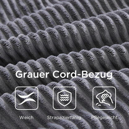 Großes 3-Sitzer Cord Sofa mit Tiefsitz & hohen Beinen – Grau