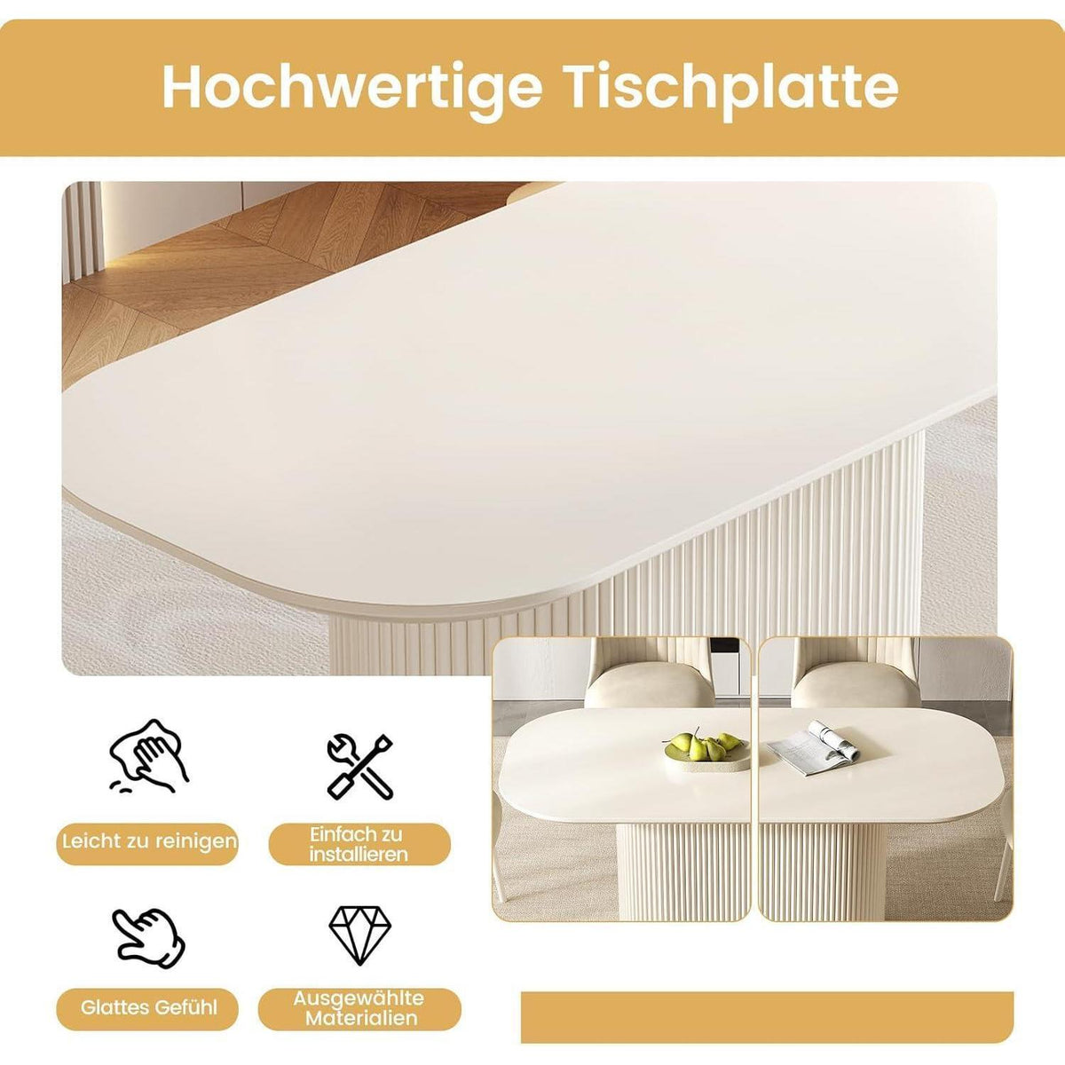 Weißes Esstisch Set mit 4 Stühlen – Skandinavisches Design 160cm