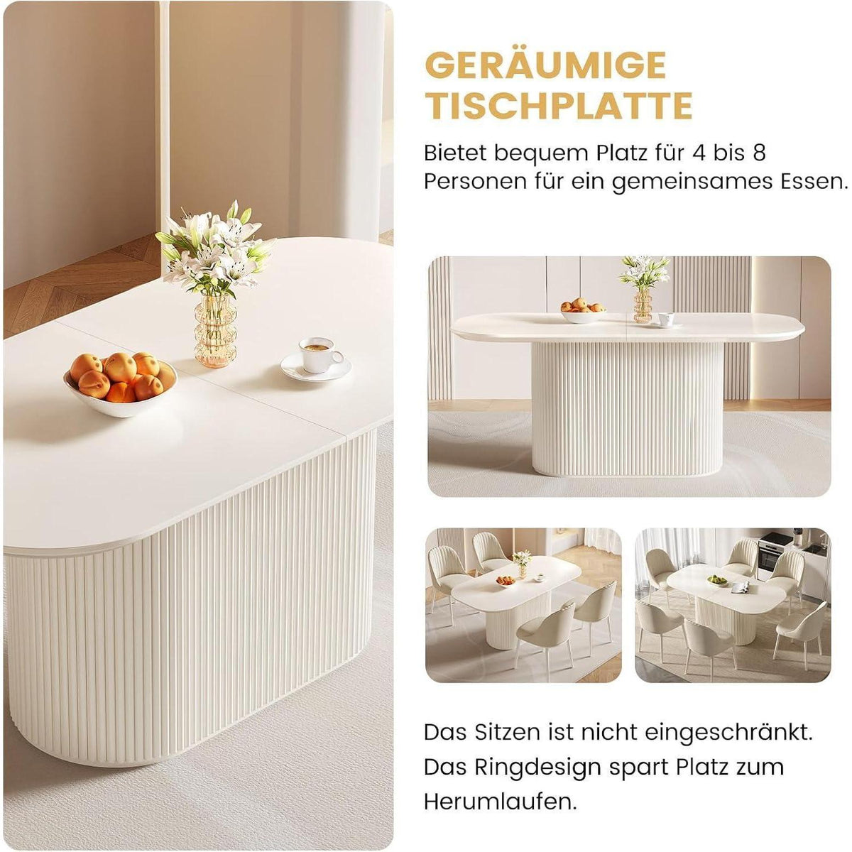 Weißes Esstisch Set mit 6 Stühlen – Skandinavisches Design