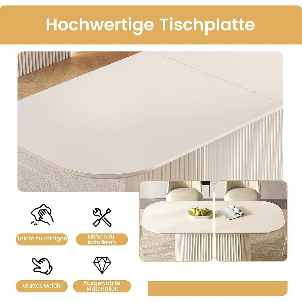 Weißes Esstisch Set mit 6 Stühlen – Skandinavisches Design 220cm