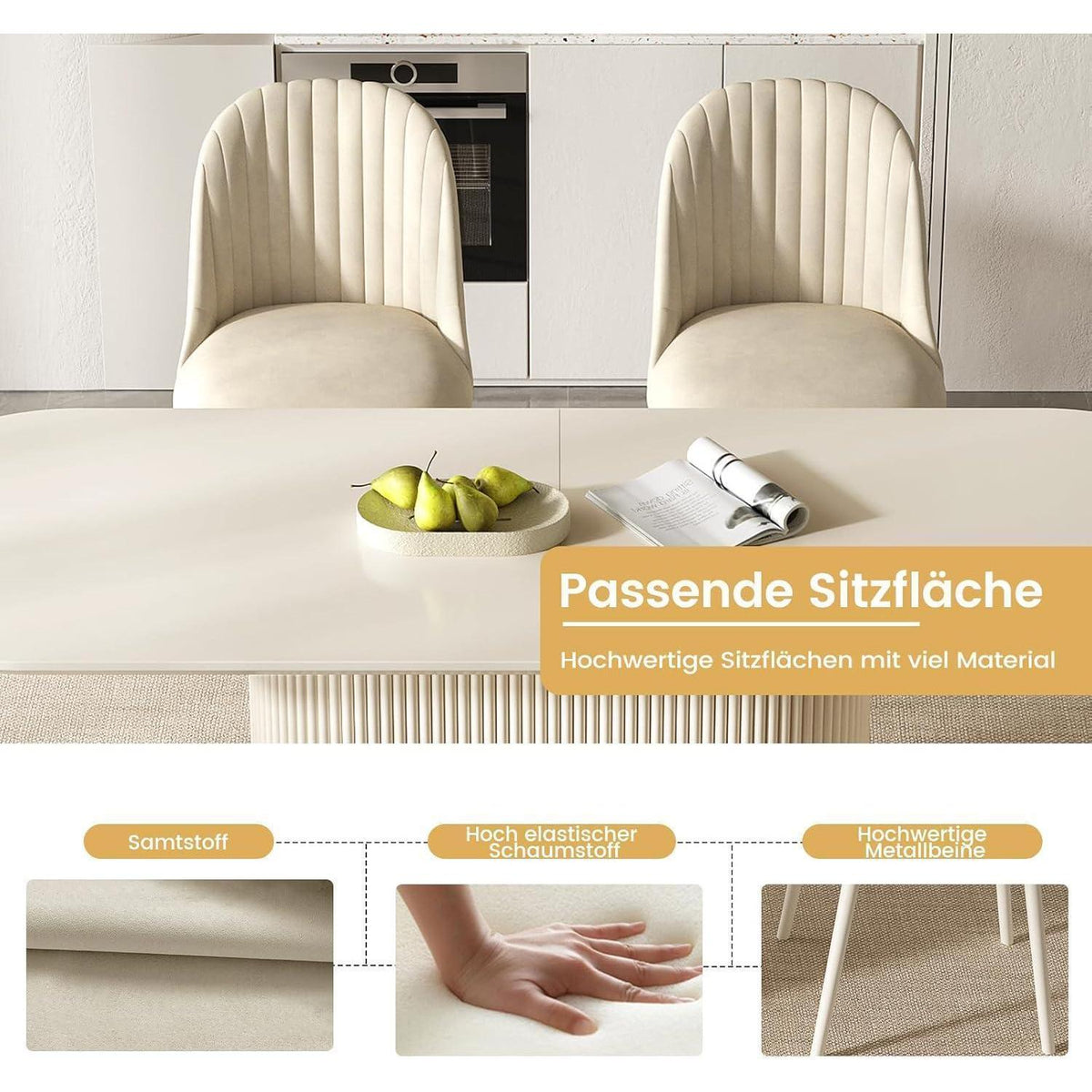 Weißes Esstisch Set mit 6 Stühlen – Skandinavisches Design 220cm