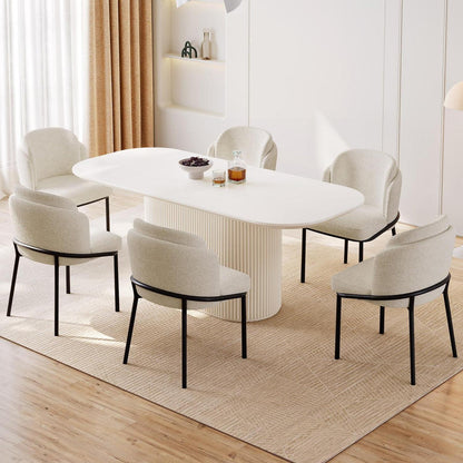 Esszimmertisch Set Weiß mit 6 Stoffstühlen – Skandinavisches Design