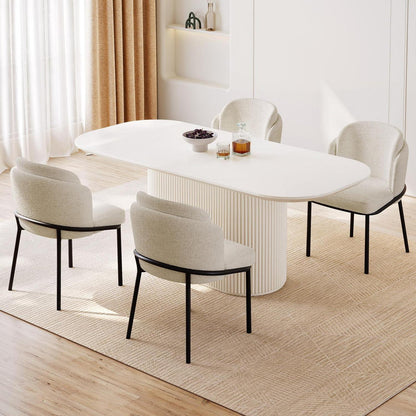 Esszimmertisch Set Weiß mit 4 Stoffstühlen – Skandinavisches Design