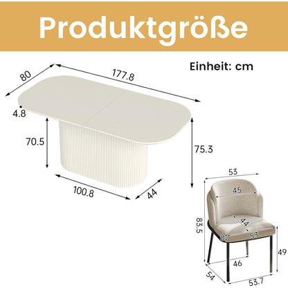 Esszimmertisch Set Weiß mit 4 Stoffstühlen – Skandinavisches Design