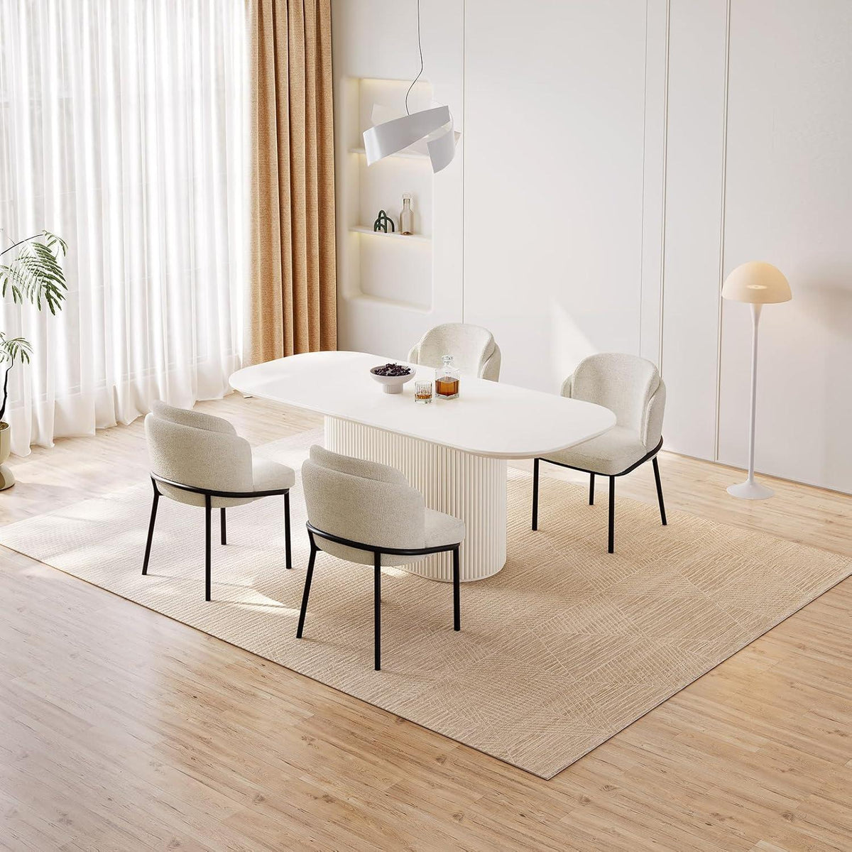 Esszimmertisch Set Weiß mit 4 Stoffstühlen – Skandinavisches Design