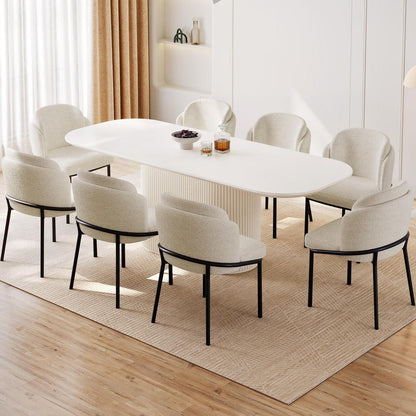 Esszimmertisch Set Weiß mit 8 Stoffstühlen, Skandinavisches Design