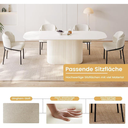Esszimmertisch Set Weiß mit 8 Stoffstühlen, Skandinavisches Design
