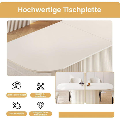 Esszimmertisch Set Weiß 220cm mit 4 Stoffstühlen, Skandinavisch
