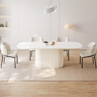 Esszimmertisch Set Weiß 220cm mit 4 Stoffstühlen, Skandinavisch