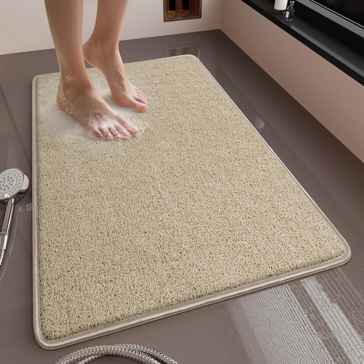 Rutschfeste Duschmatte Beige 80x50cm – Schnelltrocknend & Schimmelresistent