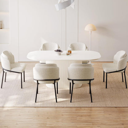 Esszimmertisch Set Weiß mit 6 Stoffstühlen – Skandinavisches Design