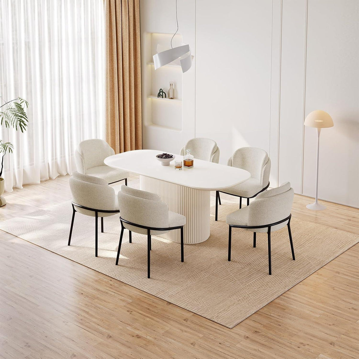 Esszimmertisch Set Weiß mit 6 Stoffstühlen – Skandinavisches Design