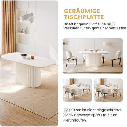 Esszimmertisch Set Weiß mit 4 Stoffstühlen, Skandinavisches Design