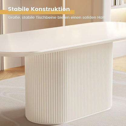 Esszimmertisch Set Weiß mit 4 Stoffstühlen, Skandinavisches Design