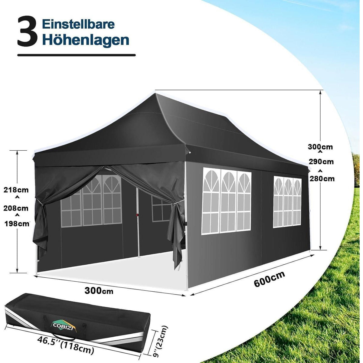 Faltpavillon 3x6m Wasserdicht mit Seitenwänden & Zubehör