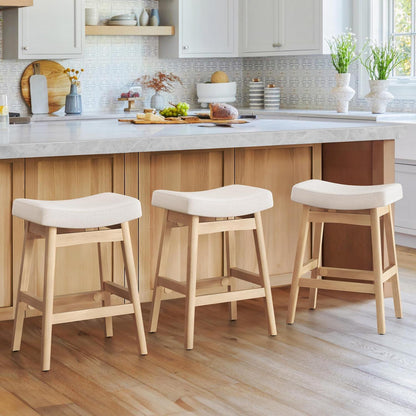 Barhocker Set 3er Beige – 61cm, Stoff Sitzfläche & Fußstütze